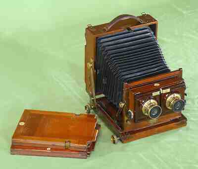 Rare Houghton Stereo Triple Victo Half Plate Field Camera Mahogany Brass c.1890