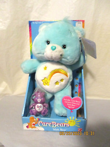 Vintage 2002 Care Bears Wish Bear w/Purple Share Bear Figurine New In Box w/Tag