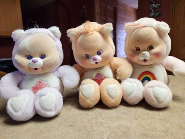 VTG 1986 Care Bears Cubs SHARE - Proud Heart w/Vest - CHEER Flocked Faces