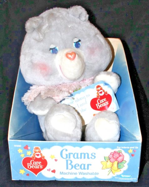 1984 Vintage Care Bear Plush "Grams Bear" 14" Original Stand Box & Tag NICE