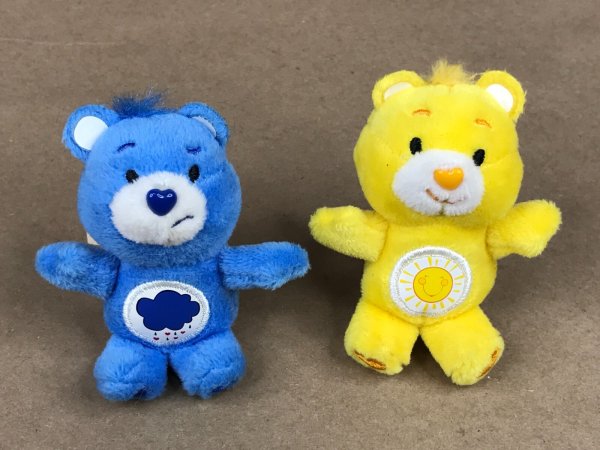 Worlds Smallest Care Bear 3" Plush Blue Grumpy & Yellow Funshine Stuffed Animal