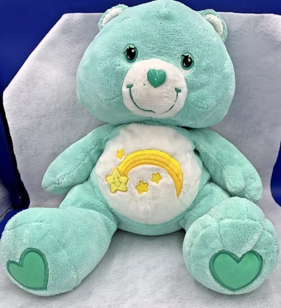 2006 Wish A Lot Care Bear Jumbo 18 in Plush Mint Green Yellow Stars Rainbow Rare