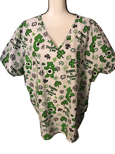 Care Bears Happy St. Patrick's Day Scrubs Top Size 3XL White Green Festive Lucky