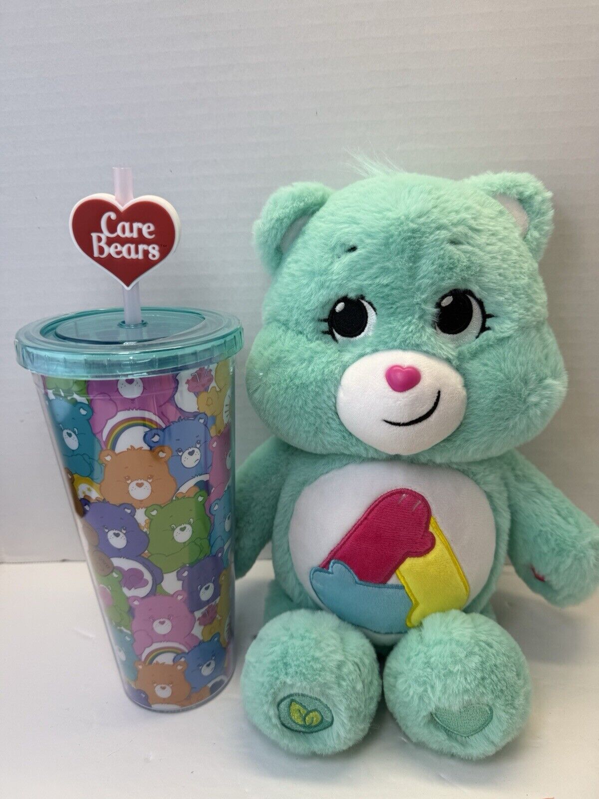 Care Bears Exclusive Unity Bear Plush Teal Green 14" Basic Fun! + 24oz Cup