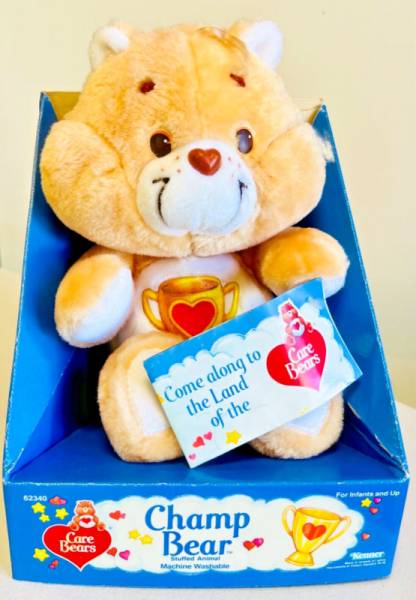 Vintage 1984 Care Bears CHAMP BEAR 13in Plush * IN ORIGINAL BOX w/Tag on Hand *