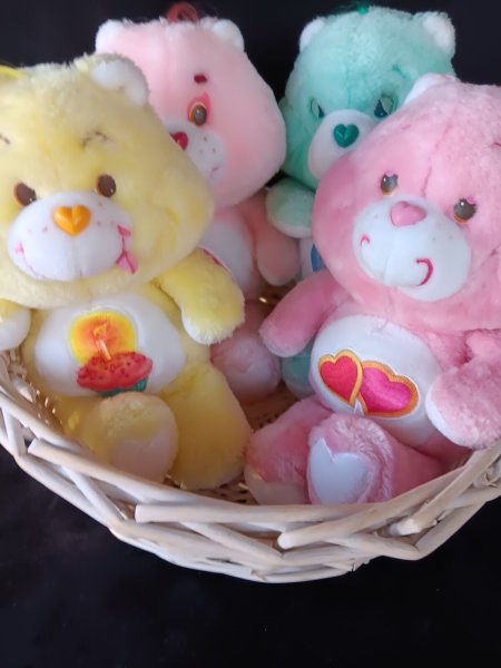 Vtg 1983 Original Care Bears Lot Love-a-Lot, Bedtime, Birthday, Cheer 13" Plush
