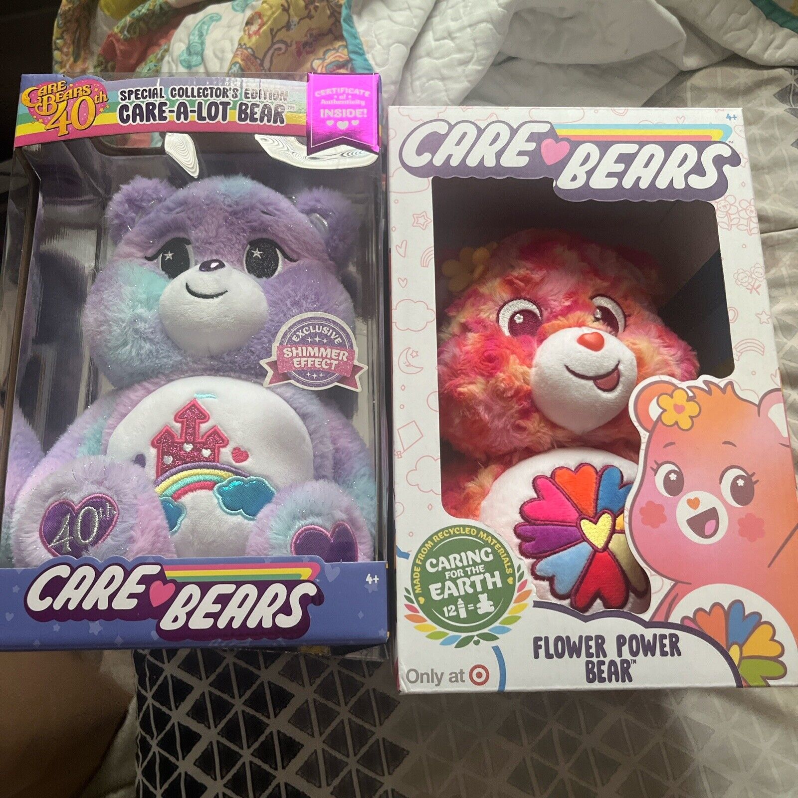 CARE BEARS 14" Caring For The Earth Plush FLOWER POWER BEAR Rainbow Belly Badge