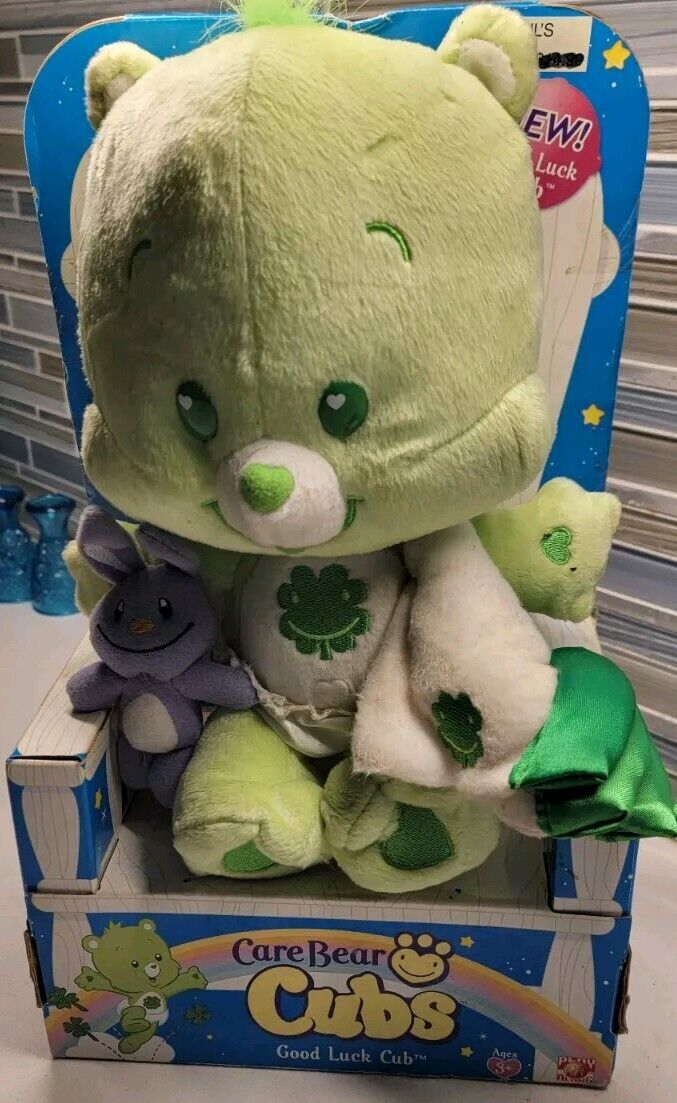 Green Care Bear Cubs Good Luck Cub Plush - 2005 Jakks Pacific RARE