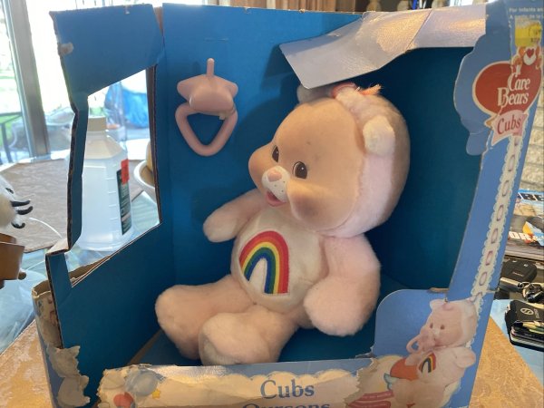 RARE Vintage 1986 Care Bear Cub Cheer Bear Plush Flocked Face 11" Kenner In Box