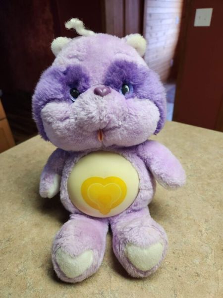 Rare VTG 1986 Care Bear Cousins Bright Heart Raccoon RUBBER Belly Glow Zipper