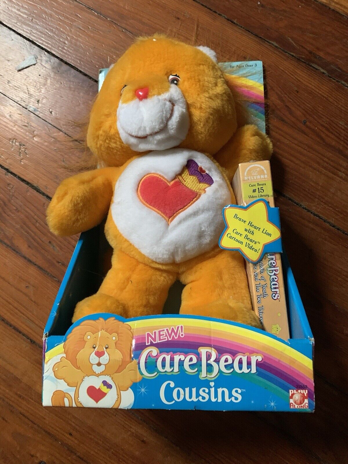Play Along Care Bear Cousins Brave Heart Orange Lion 13" w/VHS 2004 NWT RARE