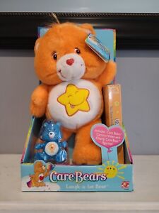 2003 CARE BEARS Laugh-a-lot Bear Plush w/VHS Tape & Champ Care Bear Figurine NEW