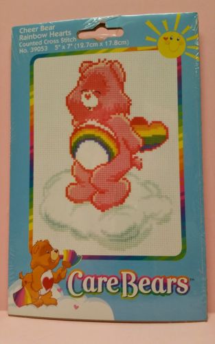 CARE BEARS Cross Stitch Kit - CHEER BEAR RAINBOW HEARTS - Cute Pink Valentines
