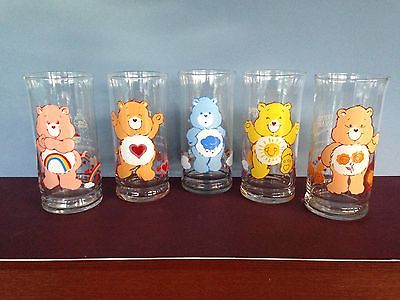 Care Bear drinking glasses - Set of 5 - Pizza Hut - 6" tall