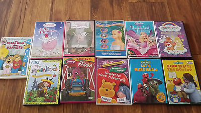 11 Kid's DVD's - Barbie - Barney - Winnie the Pooh - Sesame Street - Care Bears