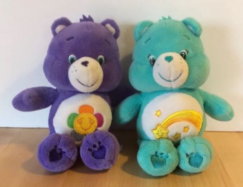 LOT 2 Care Bears Wish & Harmony Bear Beanbag Beans Plush Stuffed Just Play 2014