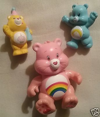 Two 1983 Care Bears 2 Inch PVC Figures - BIRTHDAY & RAINBOW and One 3 Inch CHEER