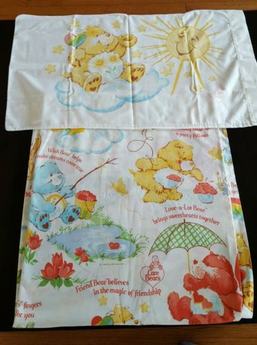 Care Bears Vintage 80's Full Size Flat Sheet & Pillowcase - Great Condition! 