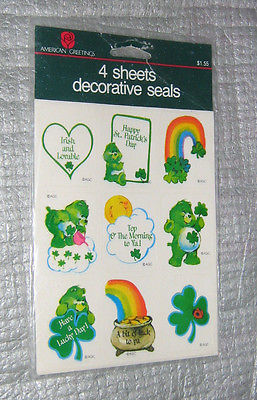 Vintage Happy St Patricks Day Care Bears Sticker 4 Sheets Goodluck Bear Irish