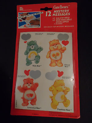 NIP RARE Care Bear Valentines Mystery Messages Scratch Off Set 12 Cards+Envelope