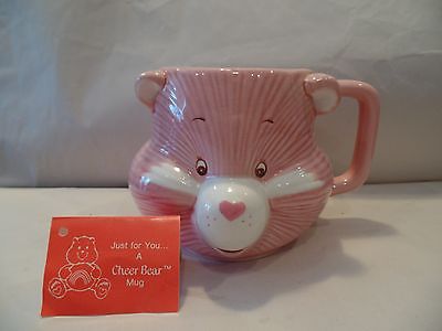 Vintage American Greetings 3D Face Pink Care Bears Cheer Bear Coffee Tea Mug Cup