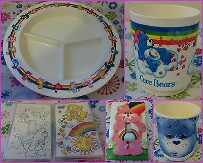 Vintage 1980s Lot 2 Care Bear Plastic Cups 1 CareBear Plate 3 Light Switch Cover
