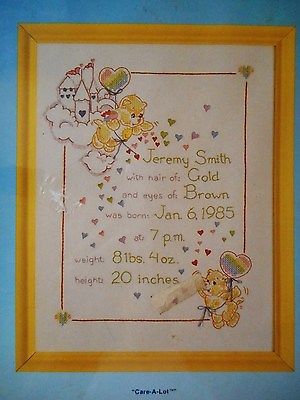 Care Bears Sampler Kit Cross Stitch Birth Record Baby Vintage 1985 Paragon