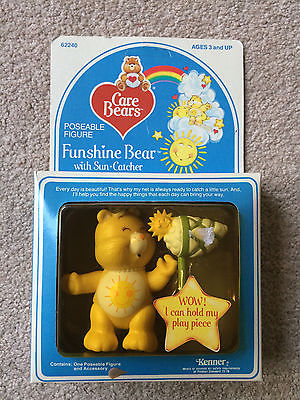 Care Bears FUNSHINE Bear with SUN CATCHER Poseable Figure 1984 Kenner PVC NIP