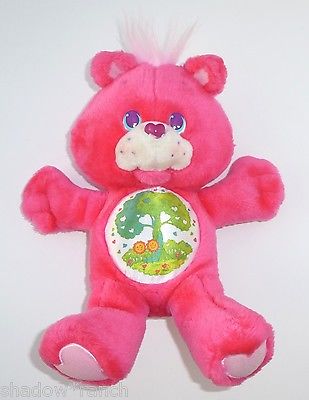 Vintage 1991 Kenner Care Bears FRIEND Bear Stuffed Plush Hot Pink Tree Flowers