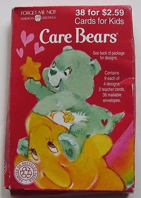 NIB Care Bear Valentine's 1995 Cards for Kids set of 38