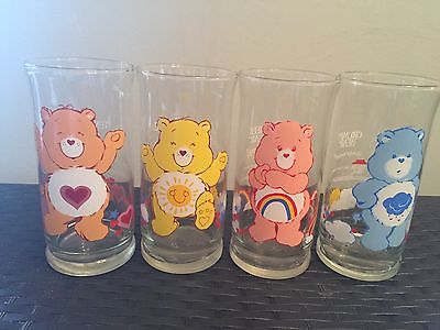 Set of 4 1983 Care Bears Pizza Hut Tumblers: Grumpy, Cheer, Funshine Tenderheart