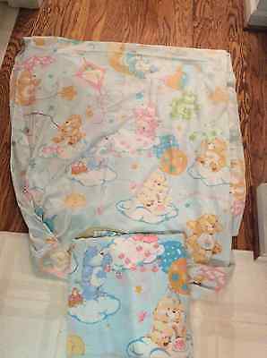2 VINTAGE CARE BEARS FULL DOUBLE SIZE FLAT & FITTED SHEETS