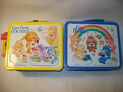 Care Bears Cousins 1985 & Care Bears 1983 Vintage Metal Lunchboxes w/ Thermoses