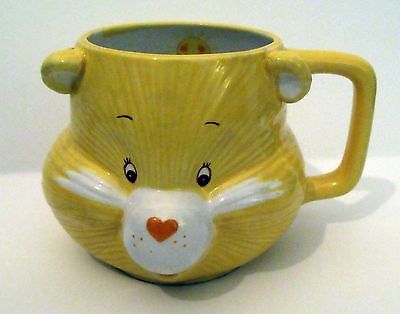 Vtg 1984 Care Bears Yellow FUNSHINE BEAR 3D Bear Face Coffee Mug Cup