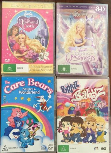 4 Dvd Lot:Barbie Pegasus 3D & Dia Castle,Care Bears Wonderland, Baby Bratz Movie