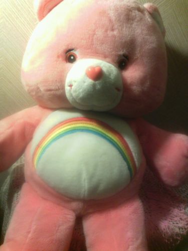 Vintage Cheer Bear Care Bear Large Pink Plush Rainbow Heart