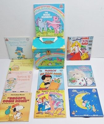 VINTAGE 1980'S BOOK RECORD LOT  SHORTCAKE PONY CARE BEARS BABY MUPPETS W/ TOTE