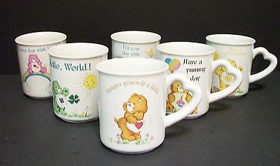 6 Care Bear Mugs Cups  Heart Handles Designers Coll 1983 MINT American Greetings