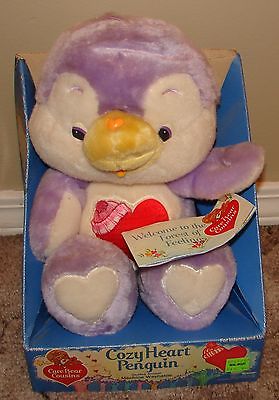Vintage Care Bears Cousins Large Cozy Heart Penguin 1985 Kenner New in Box + Tag