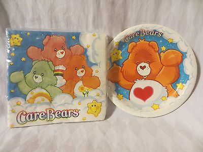 Vtg Care Bear Lot of 2 Party Supplies New 8 Dessert Plates 16 Luncheon Napkins