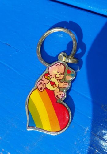 Vintage  Care Bears Metal Ornament Key Ring Zipper Pull Love a Lot rainbow heart