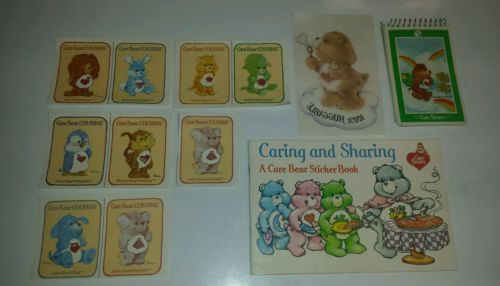 Lot Vintage 80's Care Bear Sticker Book Stickers Cousins Cards Patch Note Pad
