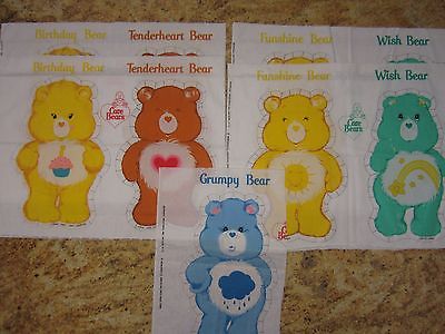 9 Vtg 1983 Care Bears Cut & Sew Fabric Funshine Wish Birthday Tenderheart Grumpy