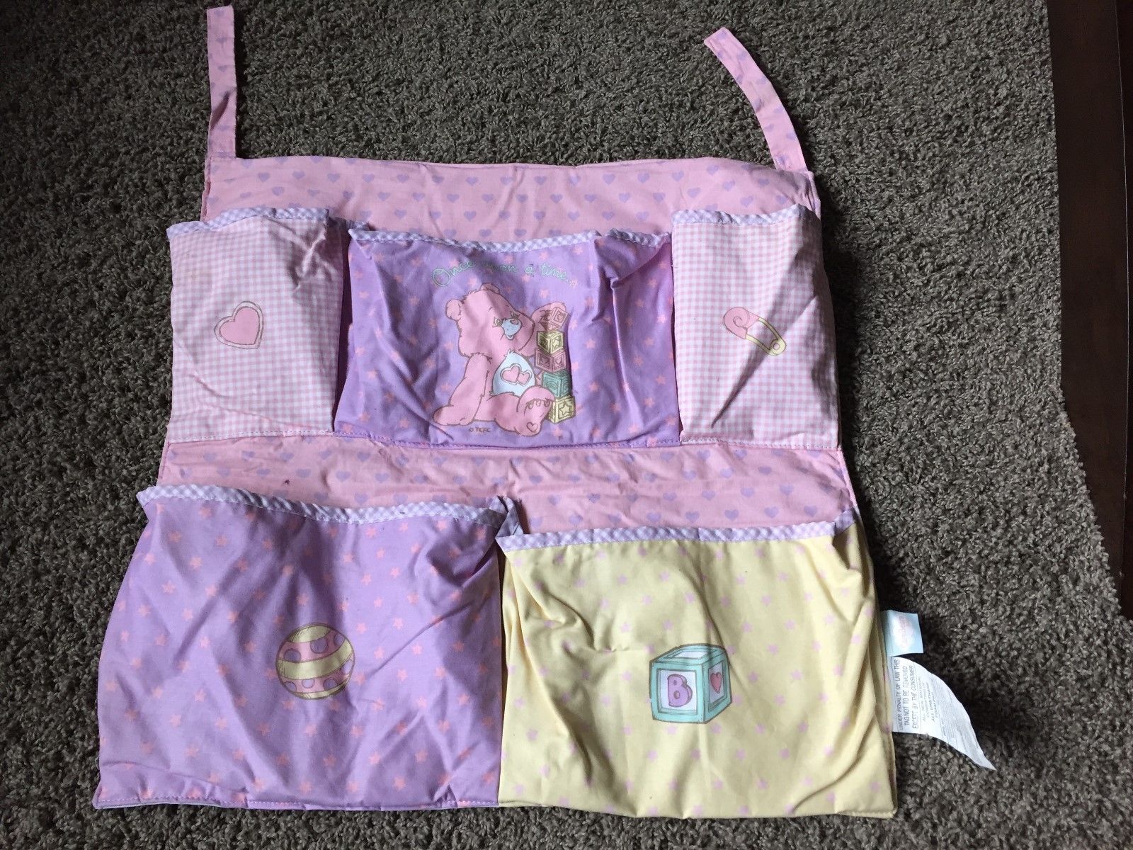 Care Bears Baby Hanging Pockets CRIB ORGANIZER Foam Pad Nursery Decor EUC