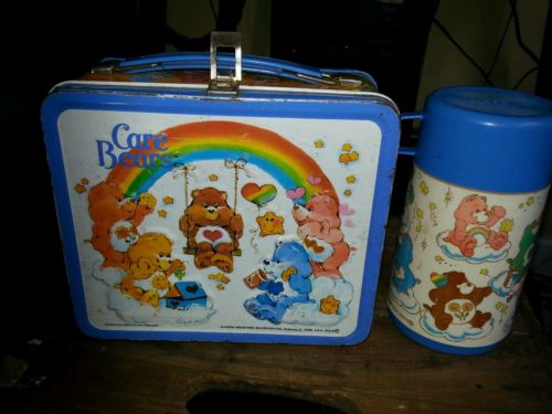 1983 vintage care bears metal lunch box & thermos 