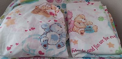 Vintage 1982 Carebear CARE BEARS Twin Flat & Fitted Sheets Fabric Materials RARE