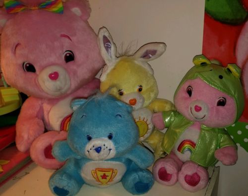 Lot of 4 Care Bears Plush toys Cheer Funshine Champ large & small vintage & new