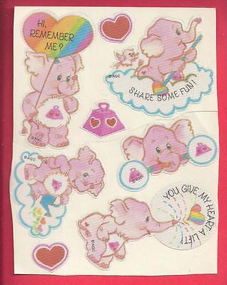 Vtg Rare American Greetings Satin Care Bear Love a Lot Elephant Sticker Sheet