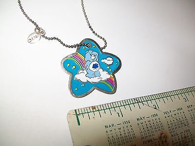 Care Bears Vintage Grumpy Bear Blue Cloud Rainbow necklace Star Enamel TCFC  