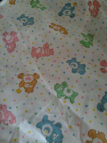 Vintage 80s Care Bears Fabric 2yrds. Pink blue Green Yellow Hearts American Gr. 